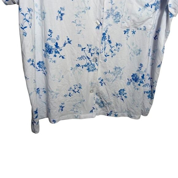Loft Pajama Top Women's XL Blue Floral Button Up Collared Short Sleeve - Picture 3 of 9